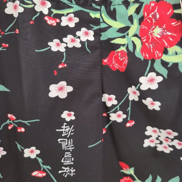 EUC DISH Asian Inspired Black Floral Y2K Sundress with Cherry Blossoms & Kanji - Picture 4 of 6